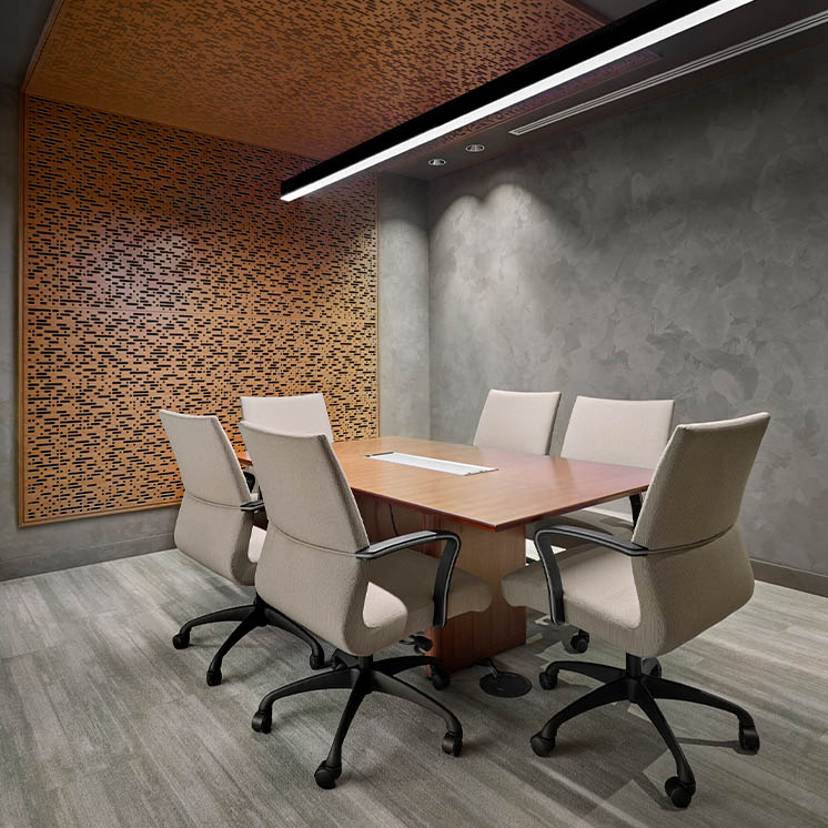 Small Board room Small Board room with 6 office chairs around small board room table